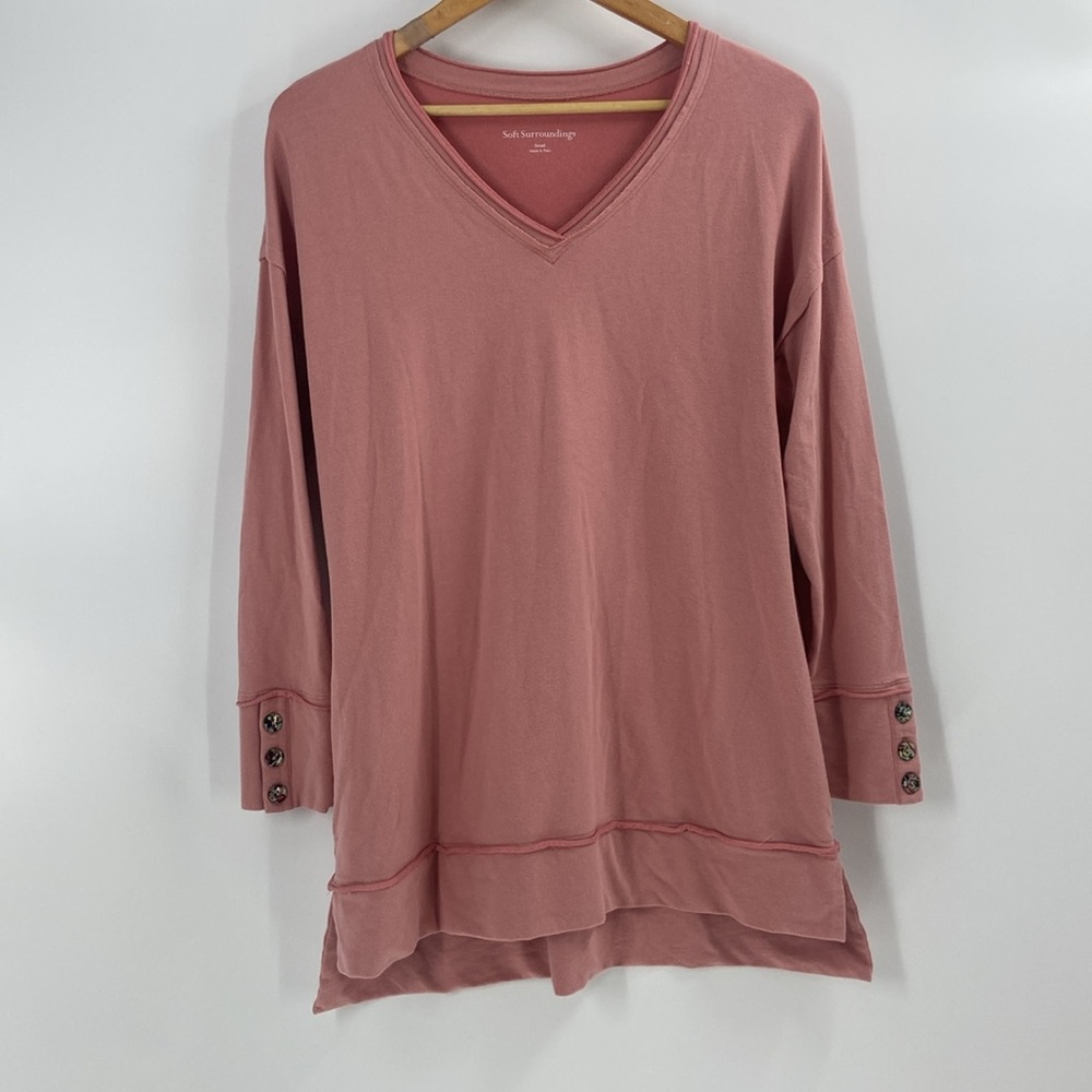 Soft surroundings dusty pink long sleeves V-neck cotton blend cozy tunic